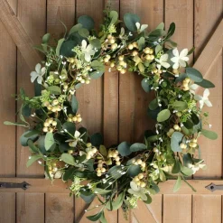20" Artificial Eucalyptus Berry Wreath – Green Leaf Farmhouse Front Door Decor, All-Season Spring Summer Wall Hanging Wreath for Indoor Outdoor Home Decoration