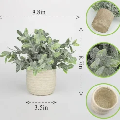 Artificial Faux Plant in Woven Basket, Small Fake Potted Plant for Bathroom Decor, Farmhouse Greenery for Desk Shelf Table Living Room Home Office Decoration