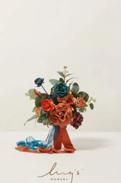 Artificial Flowers - Bridesmaid Bouquet (Orange & Dark Teal)