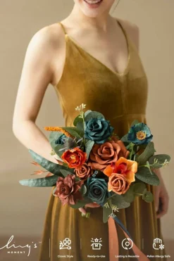 Artificial Flowers - Bridesmaid Bouquet (Orange & Dark Teal)
