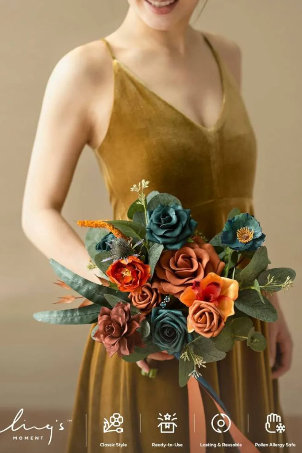Artificial Flowers - Bridesmaid Bouquet (Orange & Dark Teal)