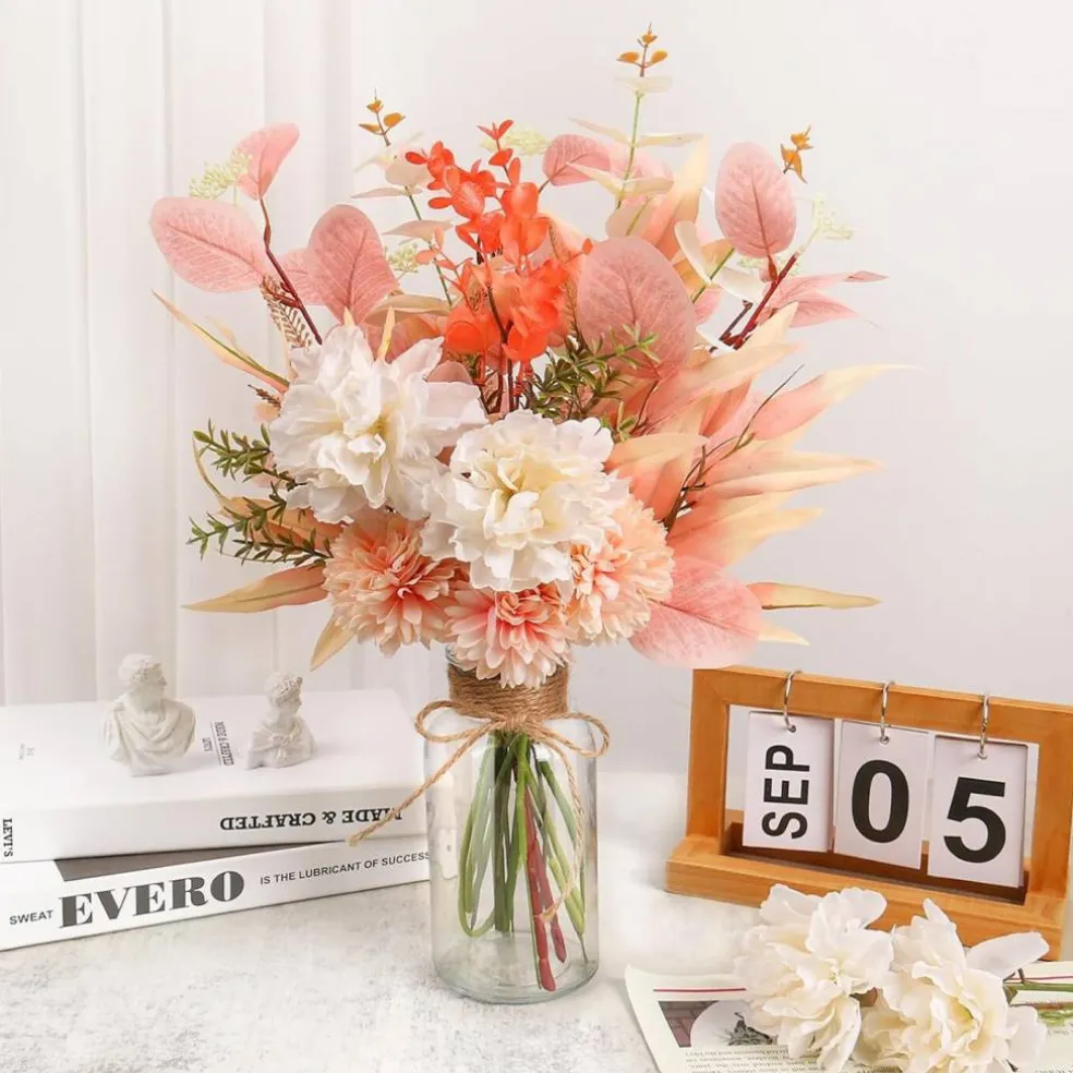 Artificial Flowers in Vase – Faux Silk Flower Arrangement for Table & Home Decor