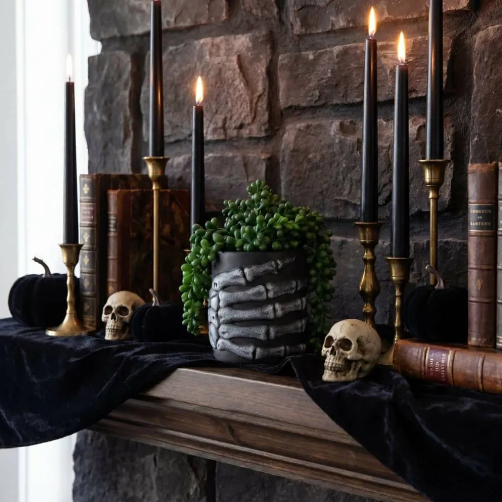 7" Artificial Halloween String of Pearls in Skeleton Hand Planter