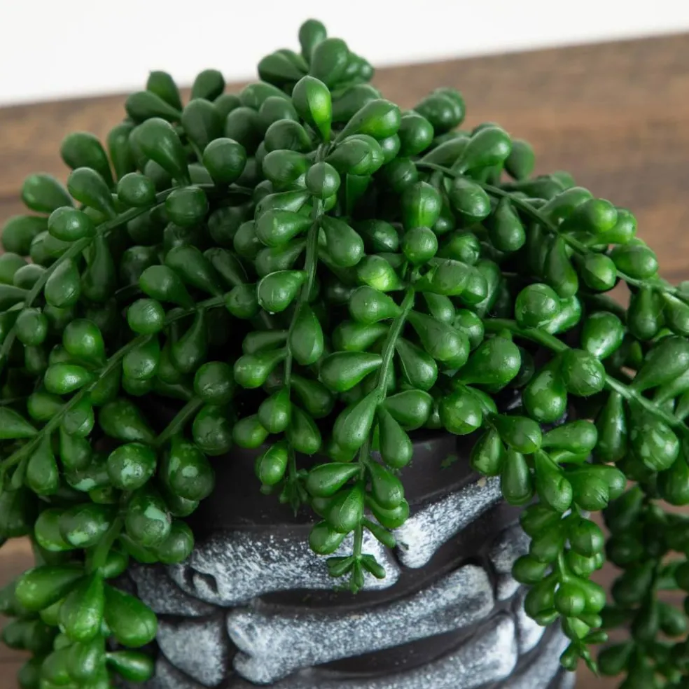 7" Artificial Halloween String of Pearls in Skeleton Hand Planter