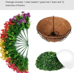 Artificial Hanging Flower Basket for Outdoors, UV Resistant Faux Silk Daisy & Eucalyptus Plants with Rattan Basket, Realistic Hanging Flowers for Porch, Patio, Balcony, Garden & Home Decor