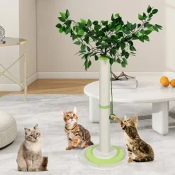 Artificial Leaf Cat Scratching Post, Sisal Tall Cat Scratcher with Hanging Play Ball