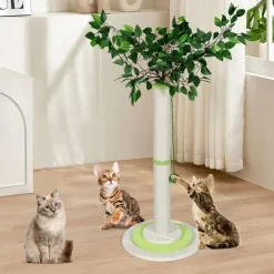 Artificial Leaf Cat Scratching Post, Sisal Tall Cat Scratcher with Hanging Play Ball