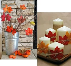 Artificial Maple Leaf Branches 4 Pcs, 7-Fork Faux Fall Leaves Stems with 100 DIY Maple Leaves, Autumn Artificial Greenery for Thanksgiving Table Centerpieces, Wreaths, Weddings, Home and Outdoor Decor