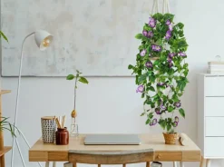 Artificial Morning Glory Vine Garland 2 Pack, 15FT Silk Purple Flower Hanging Vines, UV Resistant Faux Greenery Garland for Wall Fence Wedding Garden Indoor Outdoor Decor