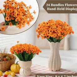 Artificial Mums for Outdoors, 24 Bundles Fake Flowers Fall Decor