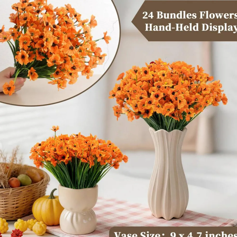 Artificial Mums for Outdoors, 24 Bundles Fake Flowers Fall Decor
