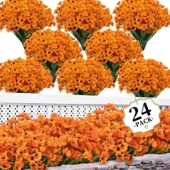 Artificial Mums for Outdoors, 24 Bundles Fake Flowers Fall Decor