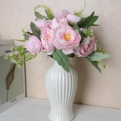 Artificial Pink Peony Flowers 12 Bundles Silk Faux Peony Bouquet, Realistic Fake Flowers for Wedding Centerpieces, Home Decor, Table Arrangements & DIY Floral Decorations