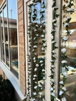 Artificial Rose Rattan Garland Fake Rose Vine Hanging Rose Ivy White Flowers Home Hotel Office Wedding Party Garden Craft Art Decoration