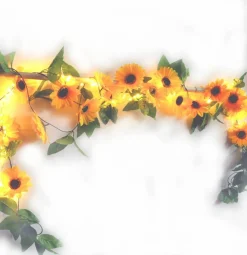 Artificial Sunflower Garland with Lights pre-lit Sunflower Decor 16.5FT Fake Vines Hanging Plants Flowers Garland Silk Yellow Flower Decor for Home Wedding Wall Bedroom Party Indoor Outdoor
