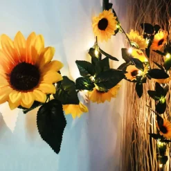 Artificial Sunflower Garland with Lights pre-lit Sunflower Decor 16.5FT Fake Vines Hanging Plants Flowers Garland Silk Yellow Flower Decor for Home Wedding Wall Bedroom Party Indoor Outdoor