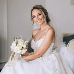 Artificial Wedding Bouquet for Bride and Bridesmaid White Champagne Silk Rose Bouquet with Hydrangea Eucalyptus Lavender for Ceremony Bridal Shower Home Decor
