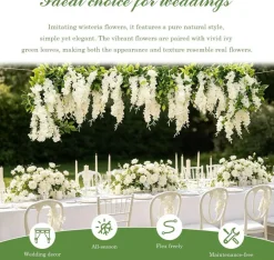Artificial Wisteria Garland 2 Pack, 7.2FT Silk Hanging Wisteria Flower Vines, White Faux Floral Vine for Wedding Arch, Ceiling, Garden, Party, Home Indoor Outdoor Decoration