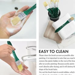 ARTIFY 10 Pieces Paint Brush Set, Intermediate Series, Includes a Carrying Case, Premium Hog Bristle Brushes for Acrylic and Oil Painting (Green - Hog Bristle)