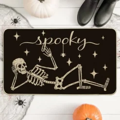 Artoid Mode Spooky Skeleton Spider Bone Black Halloween Doormat, Home Decor Low-Profile Switch Rug Door Mat Floor Mat for Indoor Outdoor 17x29 Inch