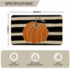 Artoid Mode Watercolor Stripes Pumpkin Decorative Doormat, Fall Seasonal Harvest Thanksgiving Vintage Rustic Low-Profile Yard Floor Mat Switch Mat for Indoor Outdoor 17 x 29 Inch