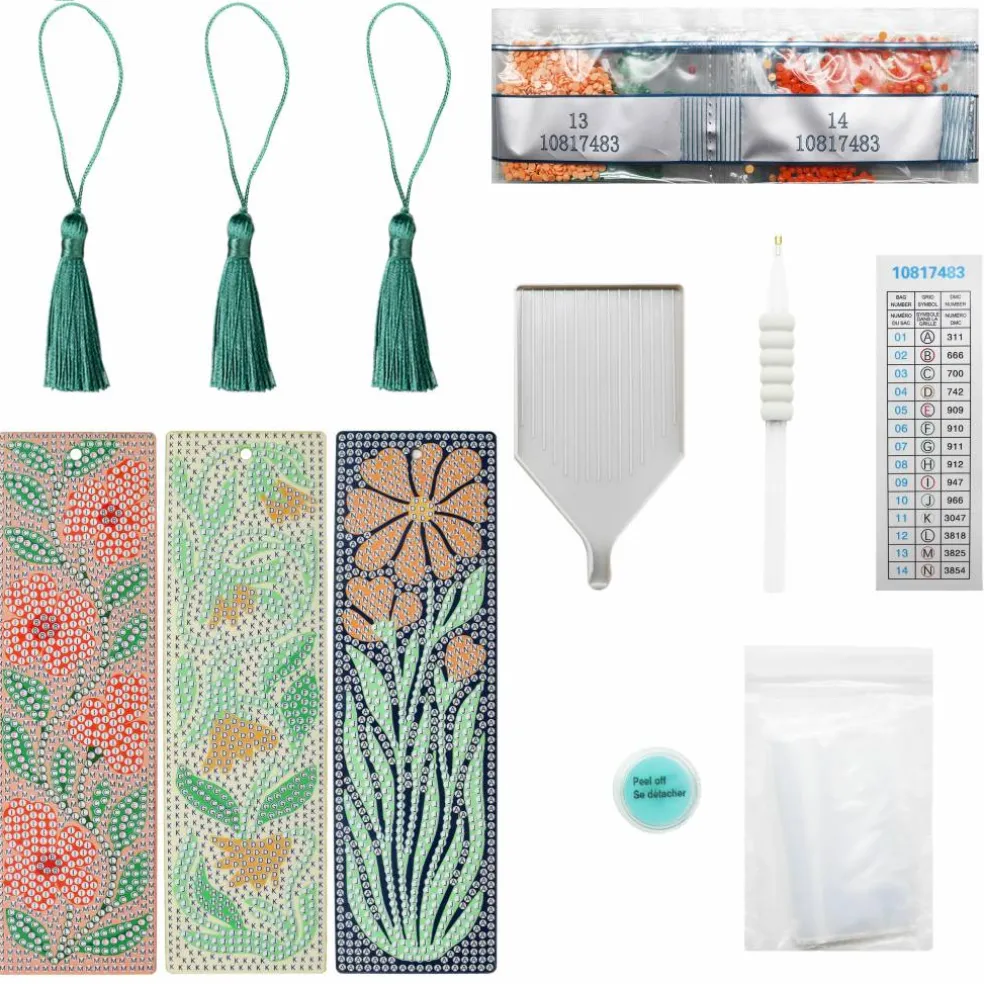 Artsy Flowers 3-Piece Diamond Art Bookmark Kit by Make Market®