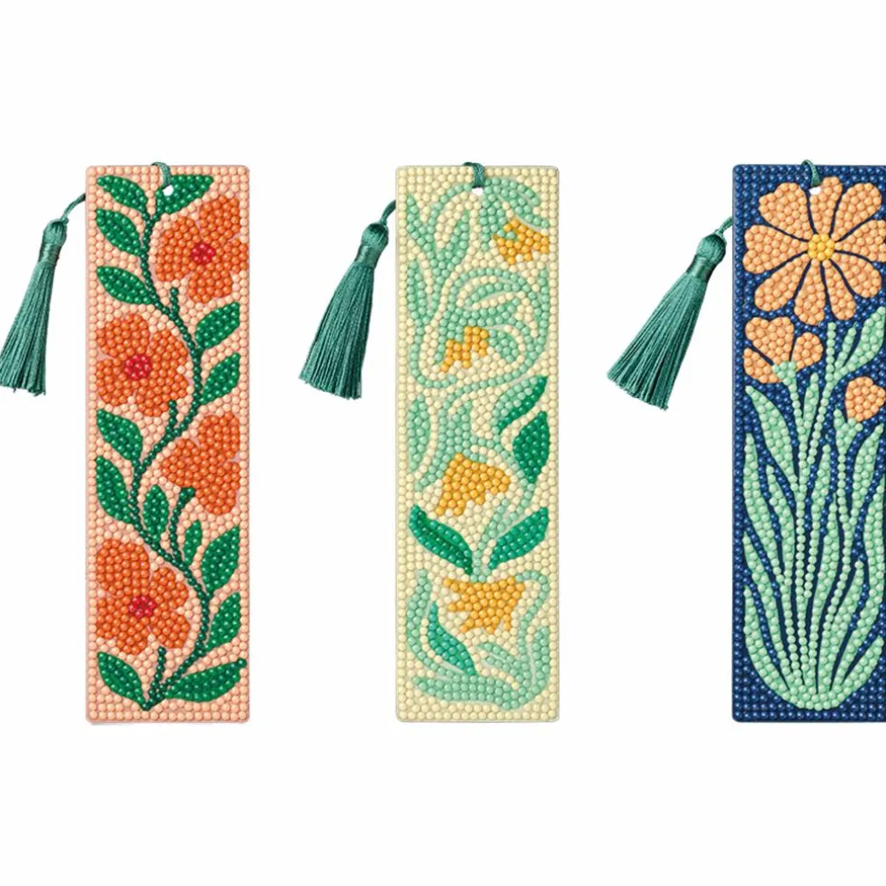 Artsy Flowers 3-Piece Diamond Art Bookmark Kit by Make Market®