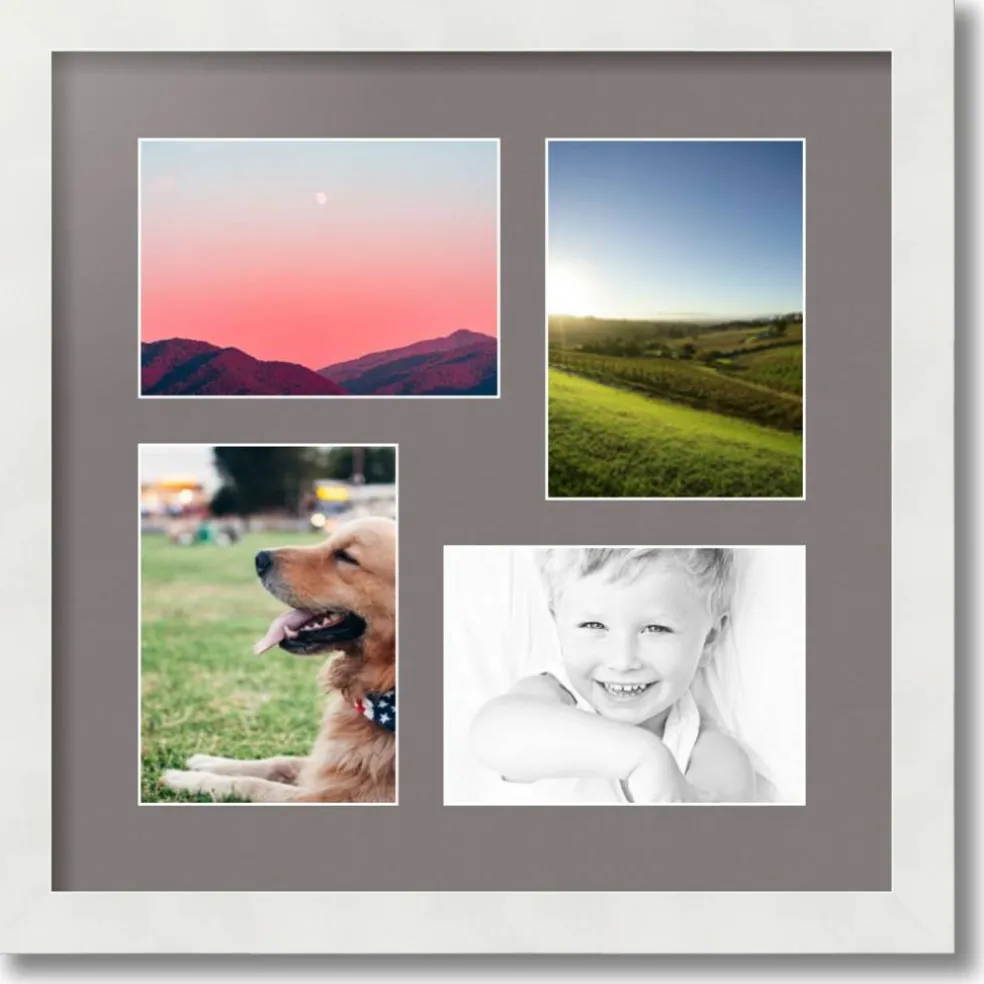 ArtToFrames Collage Photo Picture Frame with 4 - 5x7 inch Openings, Framed in White with Over 62 Mat Color Options and Plexi Glass (CSM-3966-179)