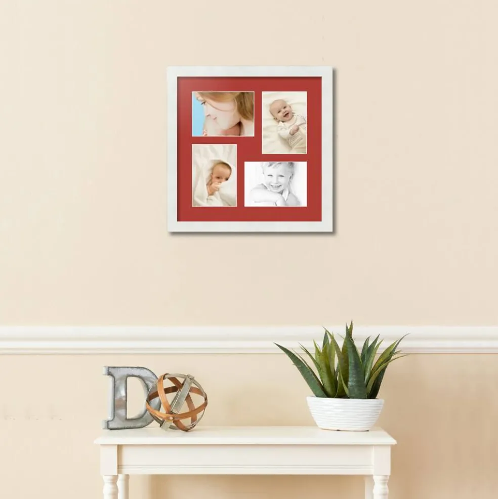 ArtToFrames Collage Photo Picture Frame with 4 - 5x7 inch Openings, Framed in White with Over 62 Mat Color Options and Plexi Glass (CSM-3966-179)