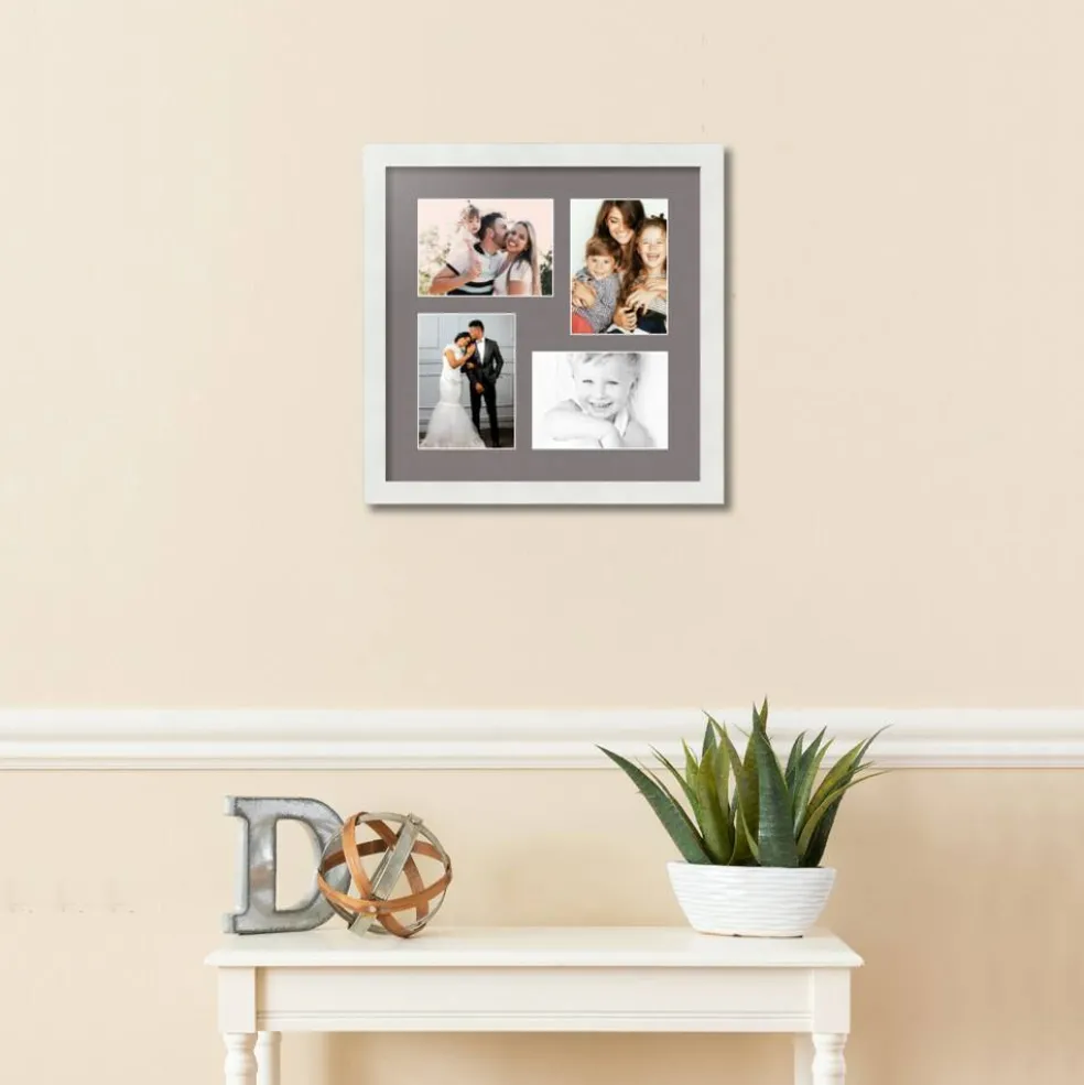 ArtToFrames Collage Photo Picture Frame with 4 - 5x7 inch Openings, Framed in White with Over 62 Mat Color Options and Plexi Glass (CSM-3966-179)