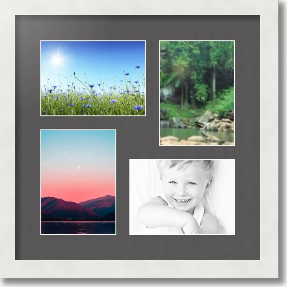 ArtToFrames Collage Photo Picture Frame with 4 - 5x7 inch Openings, Framed in White with Over 62 Mat Color Options and Plexi Glass (CSM-3966-179)