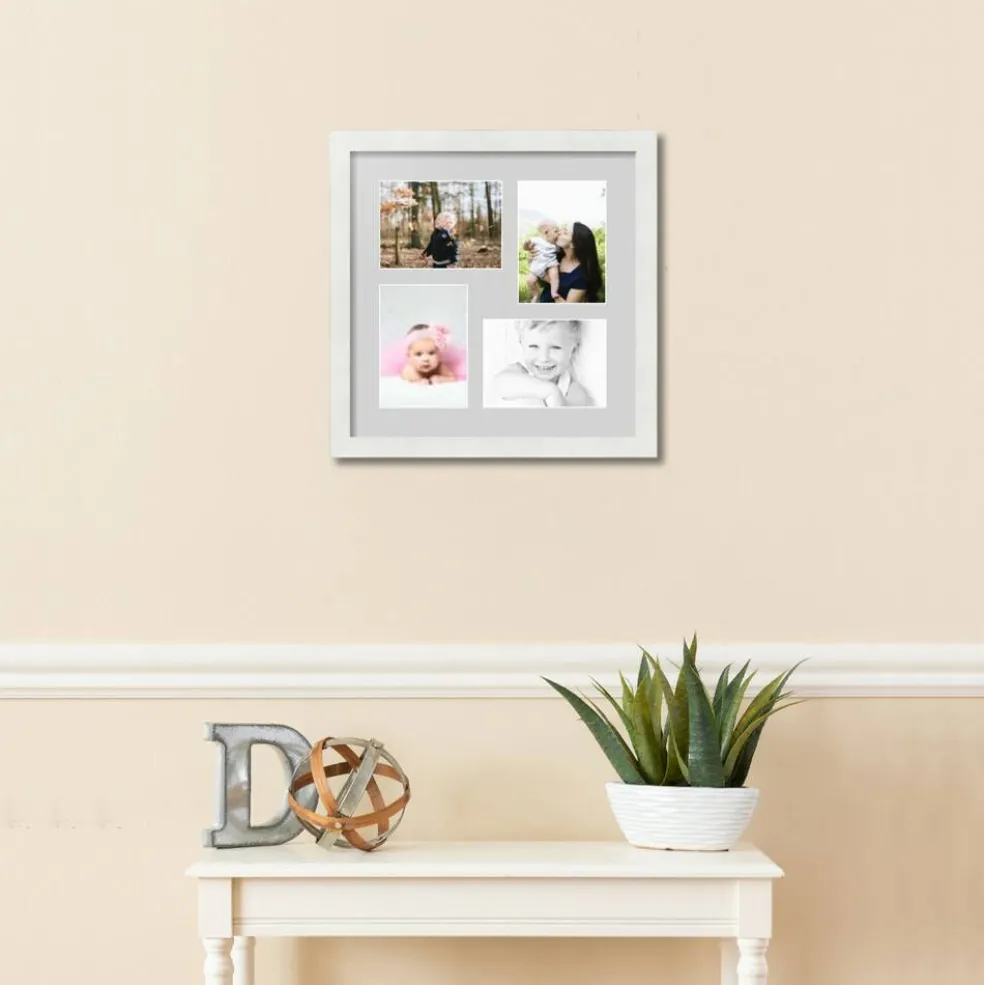 ArtToFrames Collage Photo Picture Frame with 4 - 5x7 inch Openings, Framed in White with Over 62 Mat Color Options and Plexi Glass (CSM-3966-179)