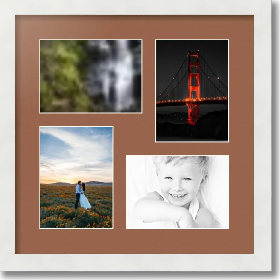 ArtToFrames Collage Photo Picture Frame with 4 - 5x7 inch Openings, Framed in White with Over 62 Mat Color Options and Plexi Glass (CSM-3966-179)