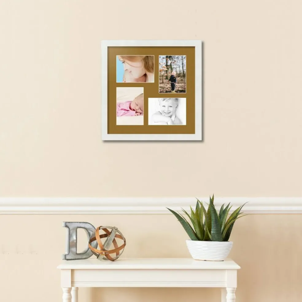 ArtToFrames Collage Photo Picture Frame with 4 - 5x7 inch Openings, Framed in White with Over 62 Mat Color Options and Plexi Glass (CSM-3966-179)