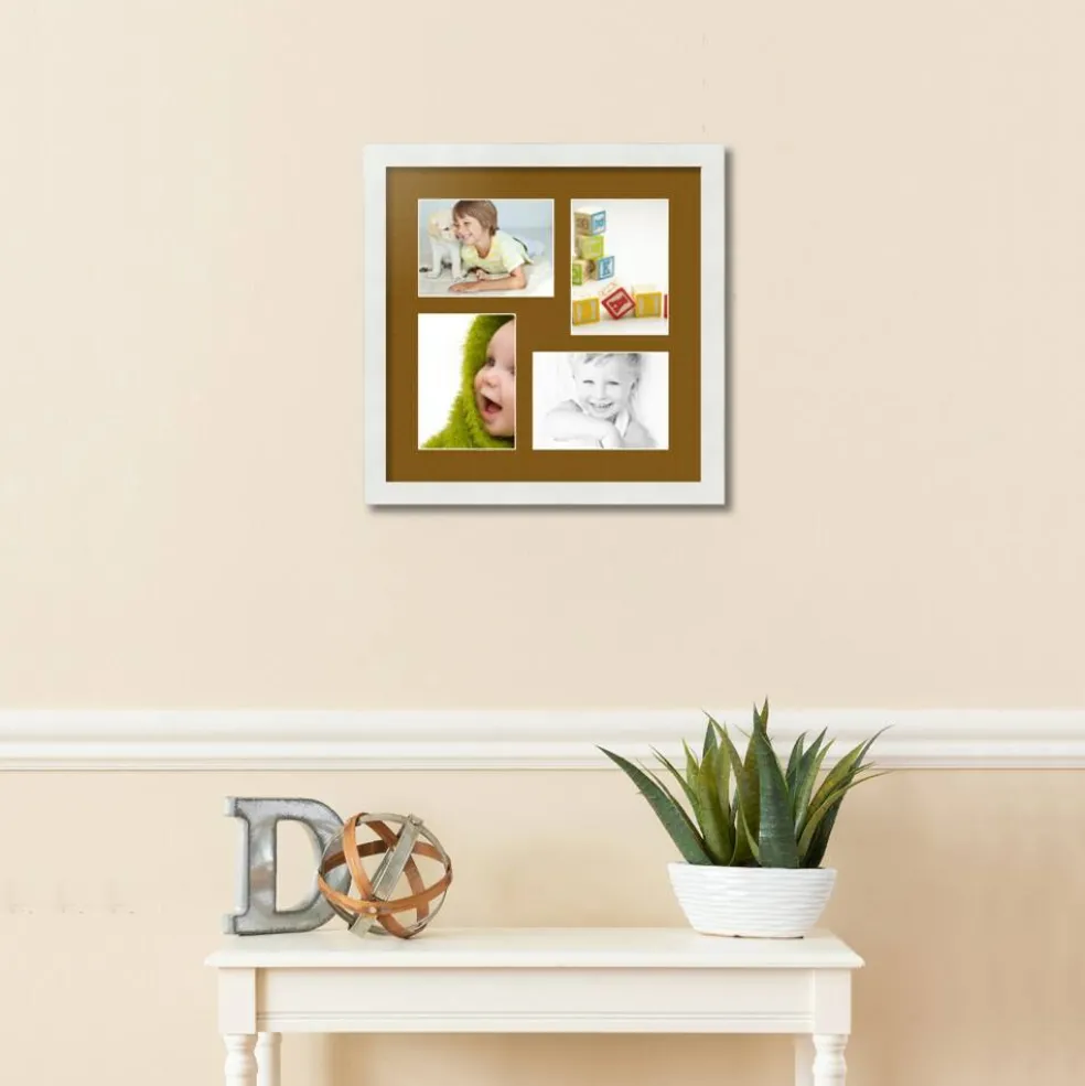 ArtToFrames Collage Photo Picture Frame with 4 - 5x7 inch Openings, Framed in White with Over 62 Mat Color Options and Plexi Glass (CSM-3966-179)