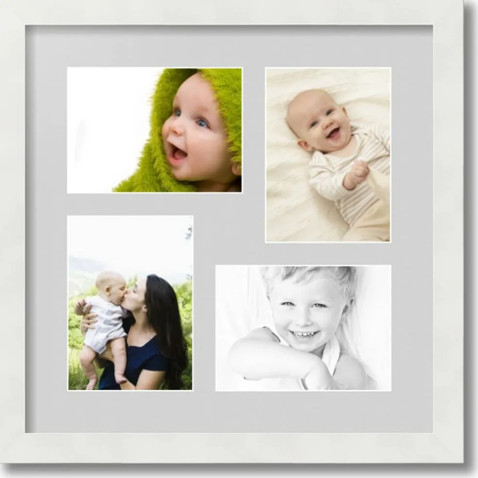 ArtToFrames Collage Photo Picture Frame with 4 - 5x7 inch Openings, Framed in White with Over 62 Mat Color Options and Plexi Glass (CSM-3966-179)