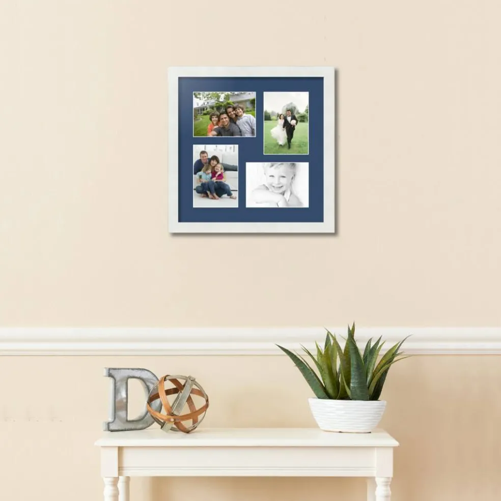 ArtToFrames Collage Photo Picture Frame with 4 - 5x7 inch Openings, Framed in White with Over 62 Mat Color Options and Plexi Glass (CSM-3966-179)