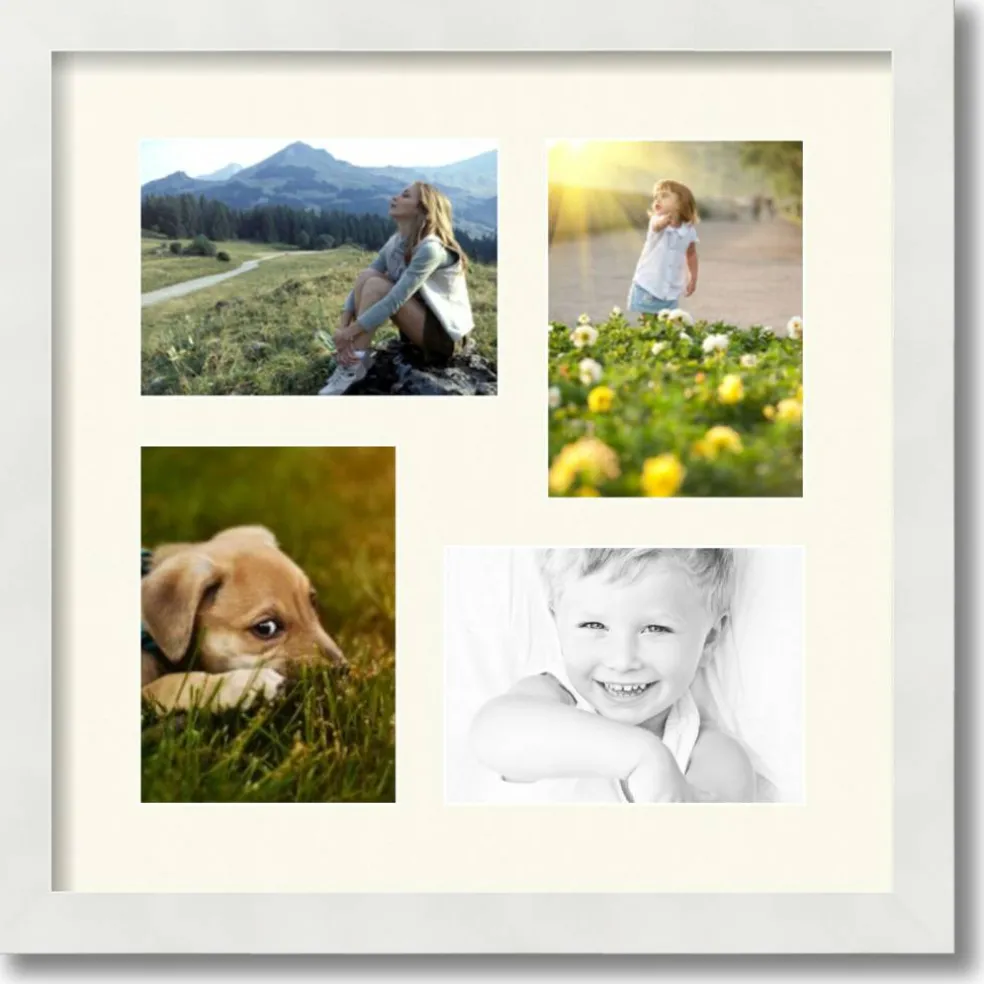 ArtToFrames Collage Photo Picture Frame with 4 - 5x7 inch Openings, Framed in White with Over 62 Mat Color Options and Plexi Glass (CSM-3966-179)