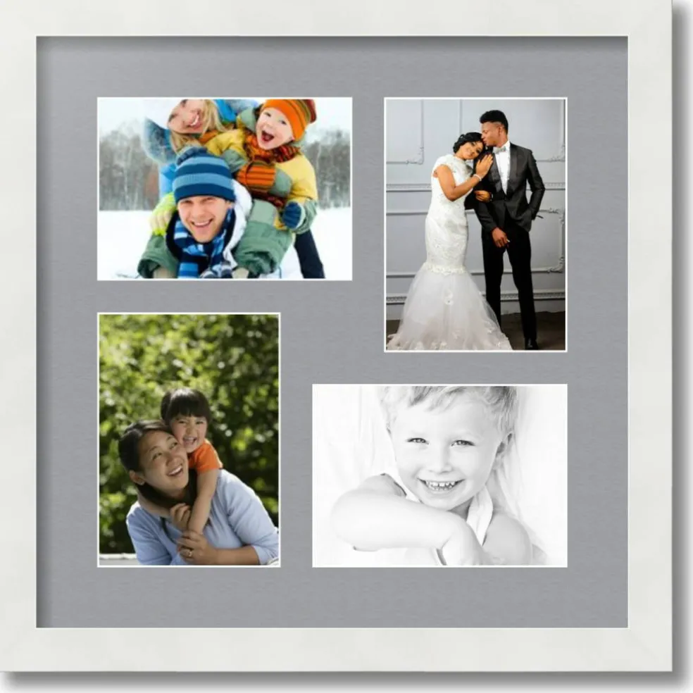 ArtToFrames Collage Photo Picture Frame with 4 - 5x7 inch Openings, Framed in White with Over 62 Mat Color Options and Plexi Glass (CSM-3966-179)