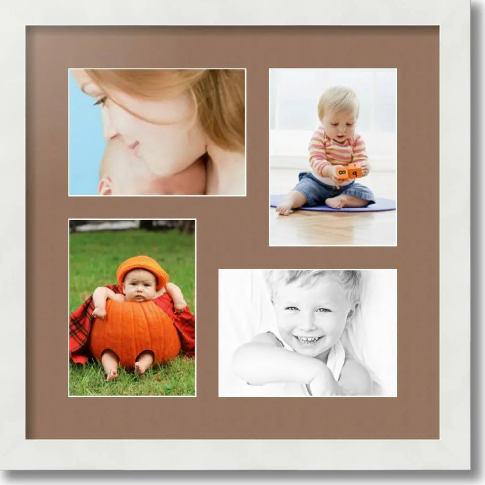 ArtToFrames Collage Photo Picture Frame with 4 - 5x7 inch Openings, Framed in White with Over 62 Mat Color Options and Plexi Glass (CSM-3966-179)