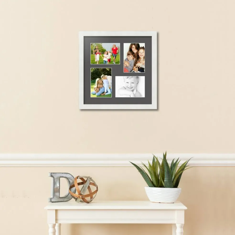 ArtToFrames Collage Photo Picture Frame with 4 - 5x7 inch Openings, Framed in White with Over 62 Mat Color Options and Plexi Glass (CSM-3966-179)