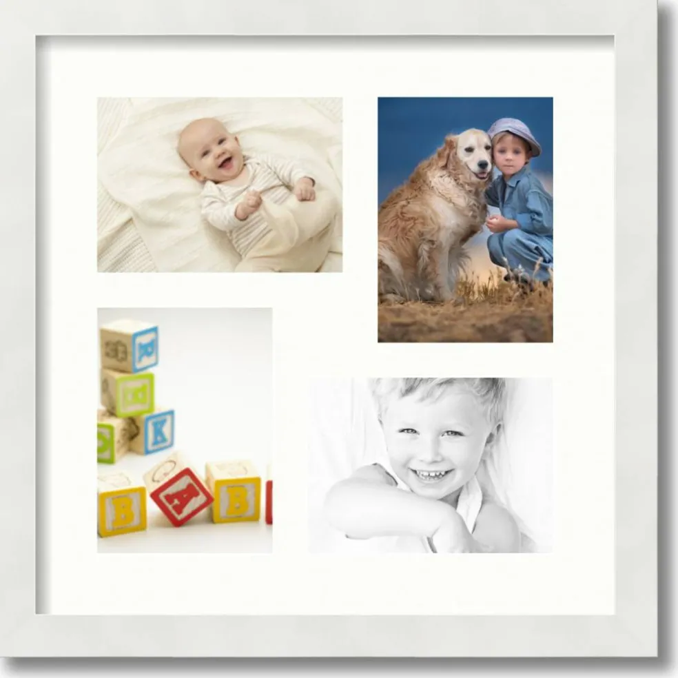 ArtToFrames Collage Photo Picture Frame with 4 - 5x7 inch Openings, Framed in White with Over 62 Mat Color Options and Plexi Glass (CSM-3966-179)