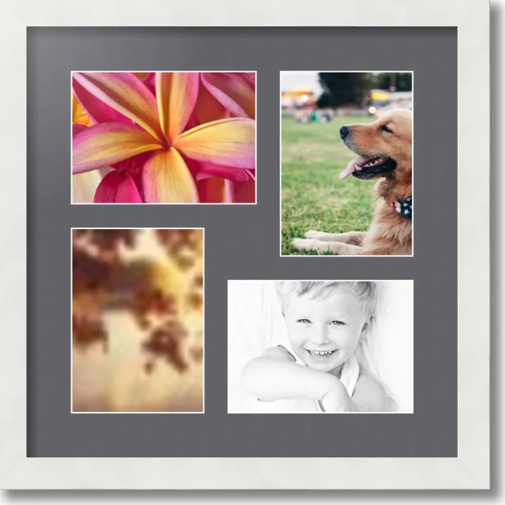 ArtToFrames Collage Photo Picture Frame with 4 - 5x7 inch Openings, Framed in White with Over 62 Mat Color Options and Plexi Glass (CSM-3966-179)