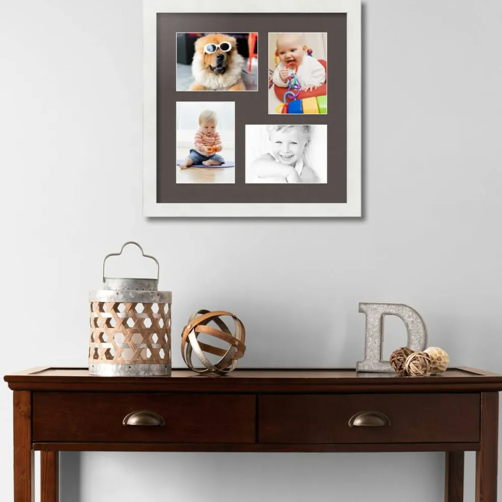 ArtToFrames Collage Photo Picture Frame with 4 - 5x7 inch Openings, Framed in White with Over 62 Mat Color Options and Plexi Glass (CSM-3966-179)