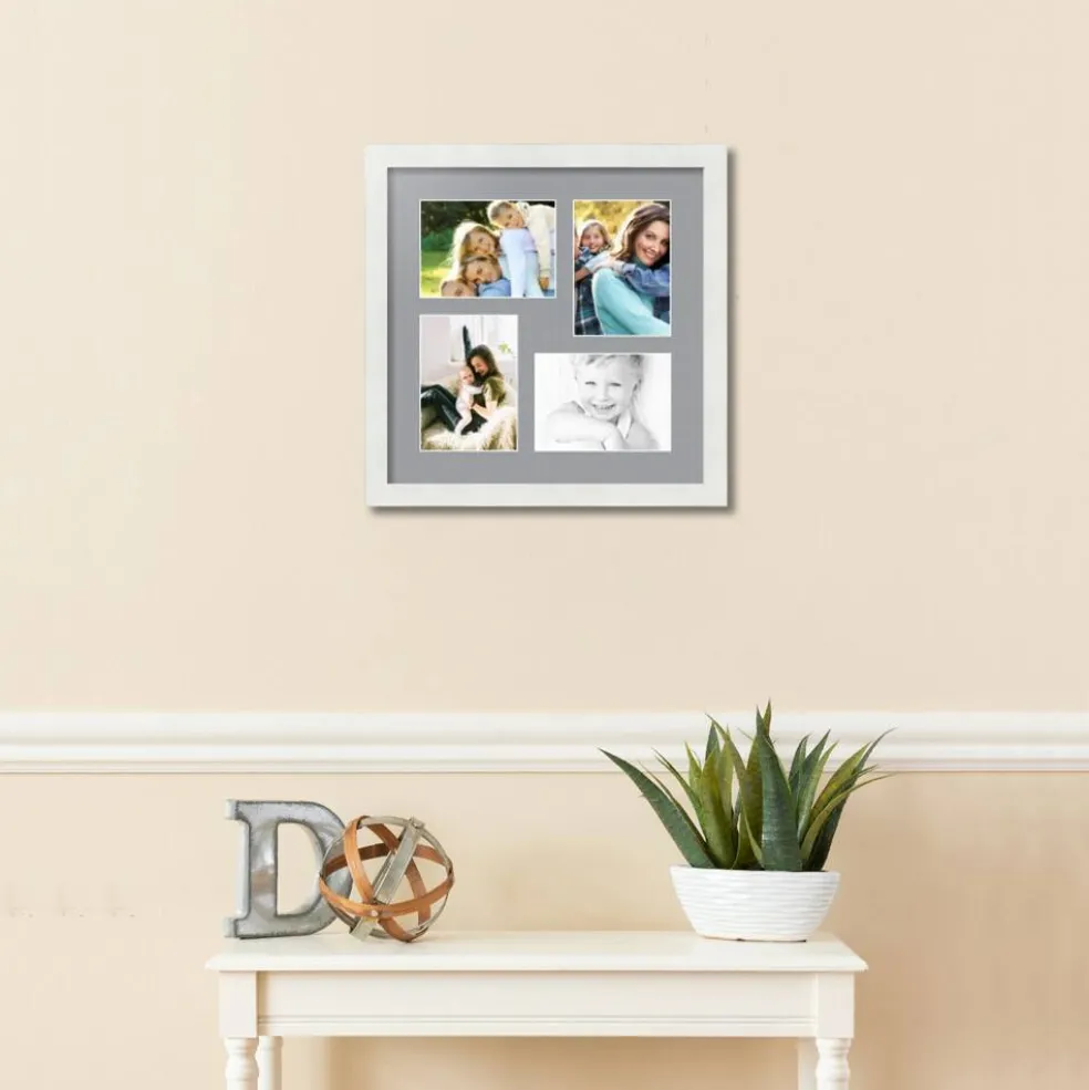 ArtToFrames Collage Photo Picture Frame with 4 - 5x7 inch Openings, Framed in White with Over 62 Mat Color Options and Plexi Glass (CSM-3966-179)