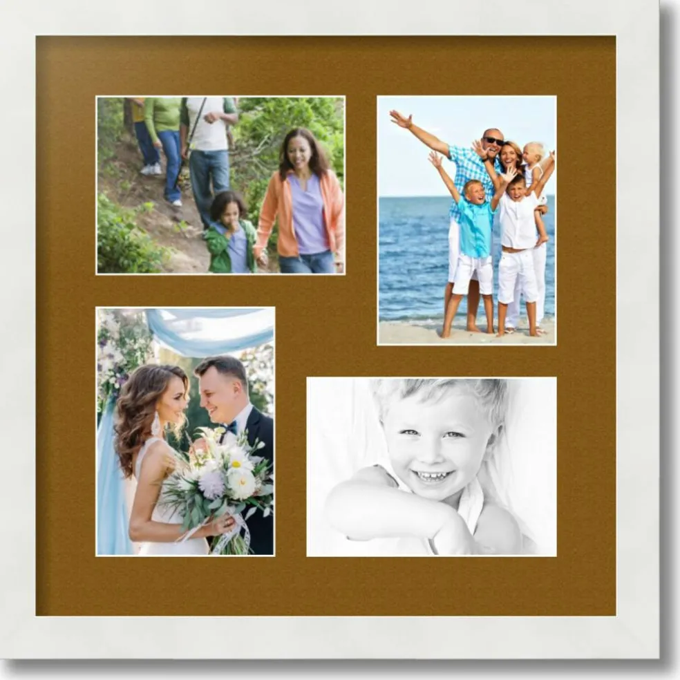 ArtToFrames Collage Photo Picture Frame with 4 - 5x7 inch Openings, Framed in White with Over 62 Mat Color Options and Plexi Glass (CSM-3966-179)
