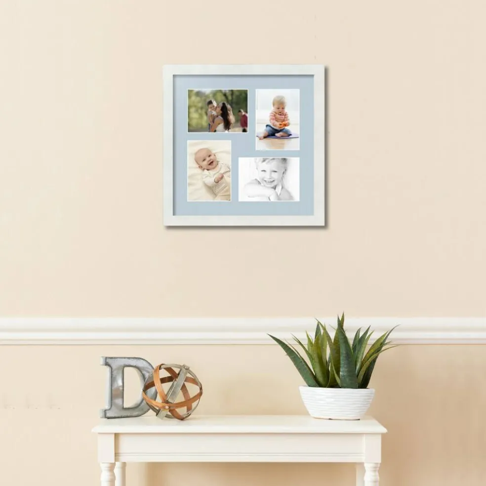 ArtToFrames Collage Photo Picture Frame with 4 - 5x7 inch Openings, Framed in White with Over 62 Mat Color Options and Plexi Glass (CSM-3966-179)