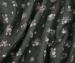 Ash Black-Pink-Multi Floral Ditsy Printed Linen Woven Fabric By the Yard