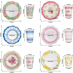 24 Assorted Floral Paper Cups Saucers Set Party Events Tableware Decorations