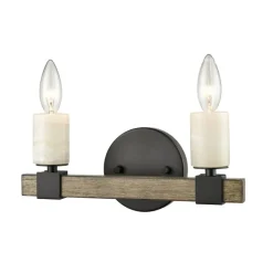 Atlas Lighting and Home 2-Light Stone Candle Vanity Light Fixture - 12" - Matte Black and Aspen Finish